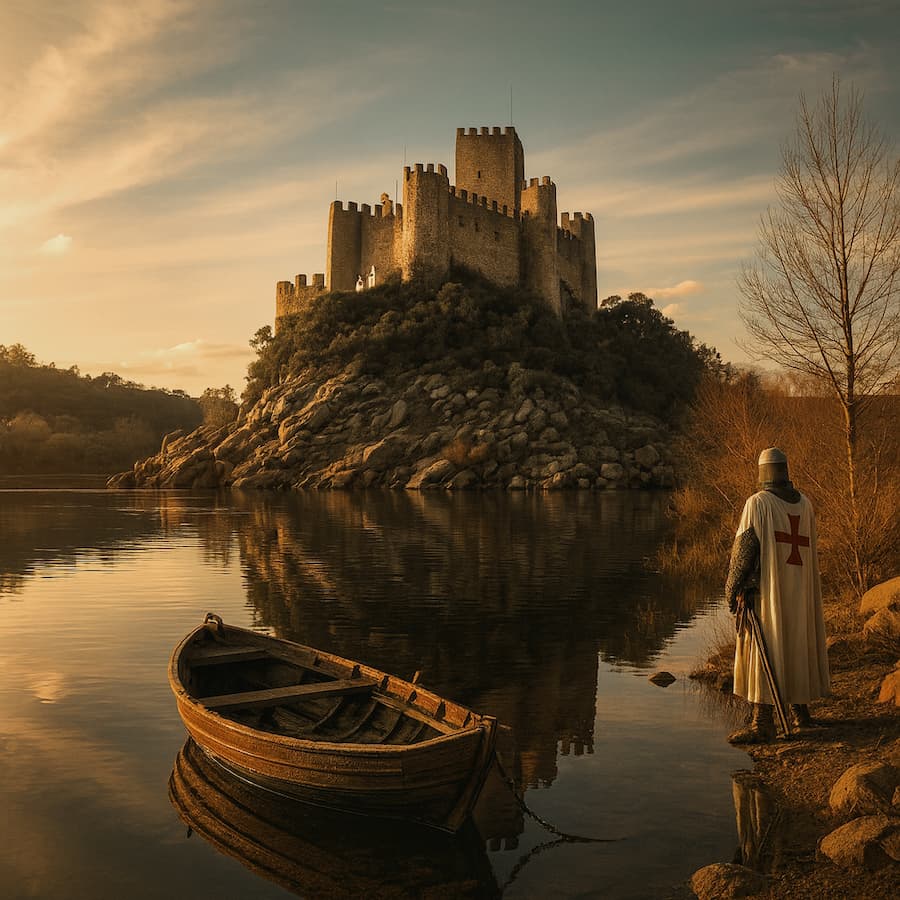 Almourol, la fortaleza de los templarios del Tajo. Las ilustraciones de esta sección se han creado mediante inteligencia artificial, bajo la dirección de nuestro equipo editorial. Esta tecnología nos permite dar vida a escenas históricas o legendarias, respetando nuestra pasión por la autenticidad y la imaginación. #Terressens, donde las historias cobran forma.