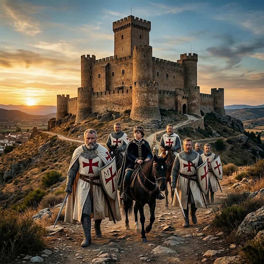 El futuro rey criado por los templarios. Las ilustraciones de esta sección se han creado mediante inteligencia artificial, bajo la dirección de nuestro equipo editorial. Esta tecnología nos permite dar vida a escenas históricas o legendarias, respetando nuestra pasión por la autenticidad y la imaginación. #Terressens, donde las historias cobran vida.