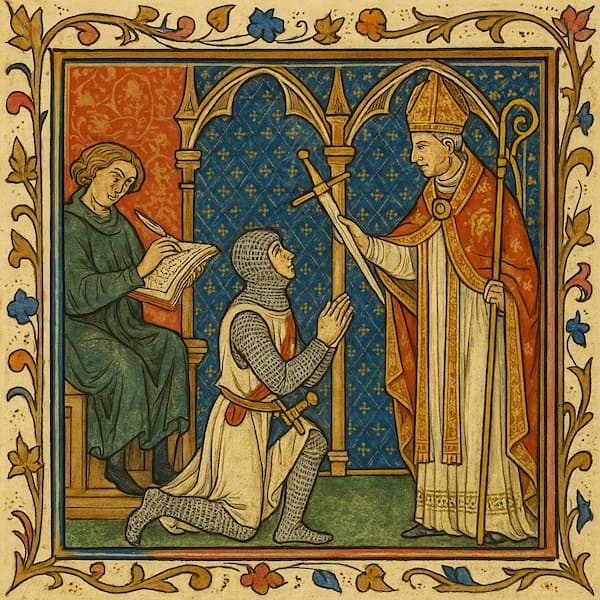 Cuando la valentía se convierte en ley: el primer código de caballería. Las ilustraciones de esta sección están creadas mediante inteligencia artificial, bajo la dirección de nuestro equipo editorial. Esta tecnología nos permite dar vida a escenas históricas o legendarias, respetando nuestra pasión por la autenticidad y la imaginación. #Terressens, donde las historias toman forma