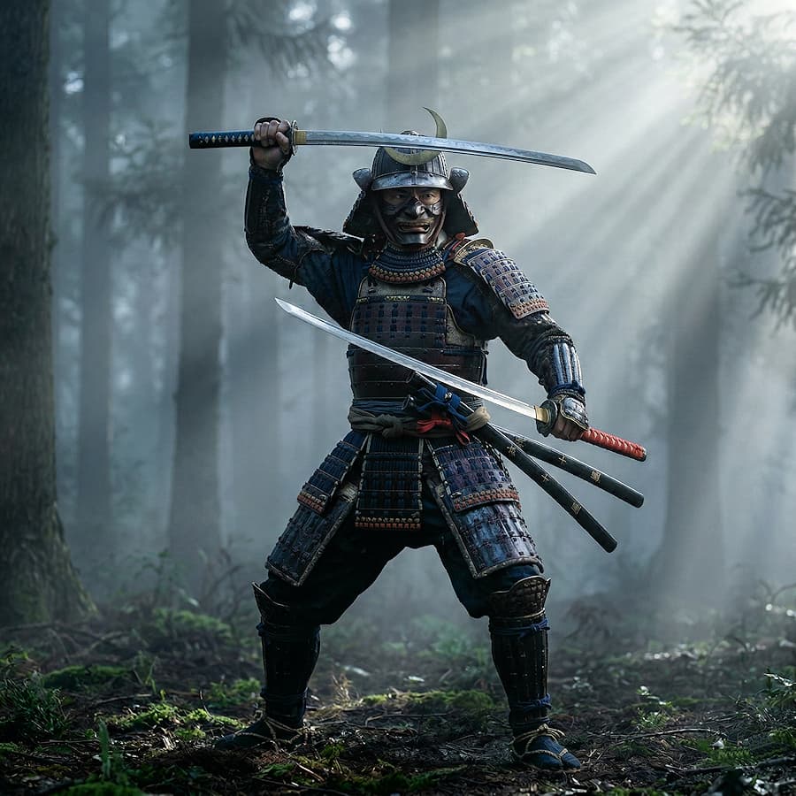 Daburusōdo, cuando el samurái empuñaba dos espadas. Las ilustraciones de esta sección se han creado mediante inteligencia artificial, bajo la dirección de nuestro equipo editorial. Esta tecnología nos permite dar vida a escenas históricas o legendarias, respetando nuestra pasión por la autenticidad y la imaginación. #Terressens, donde las historias cobran forma.