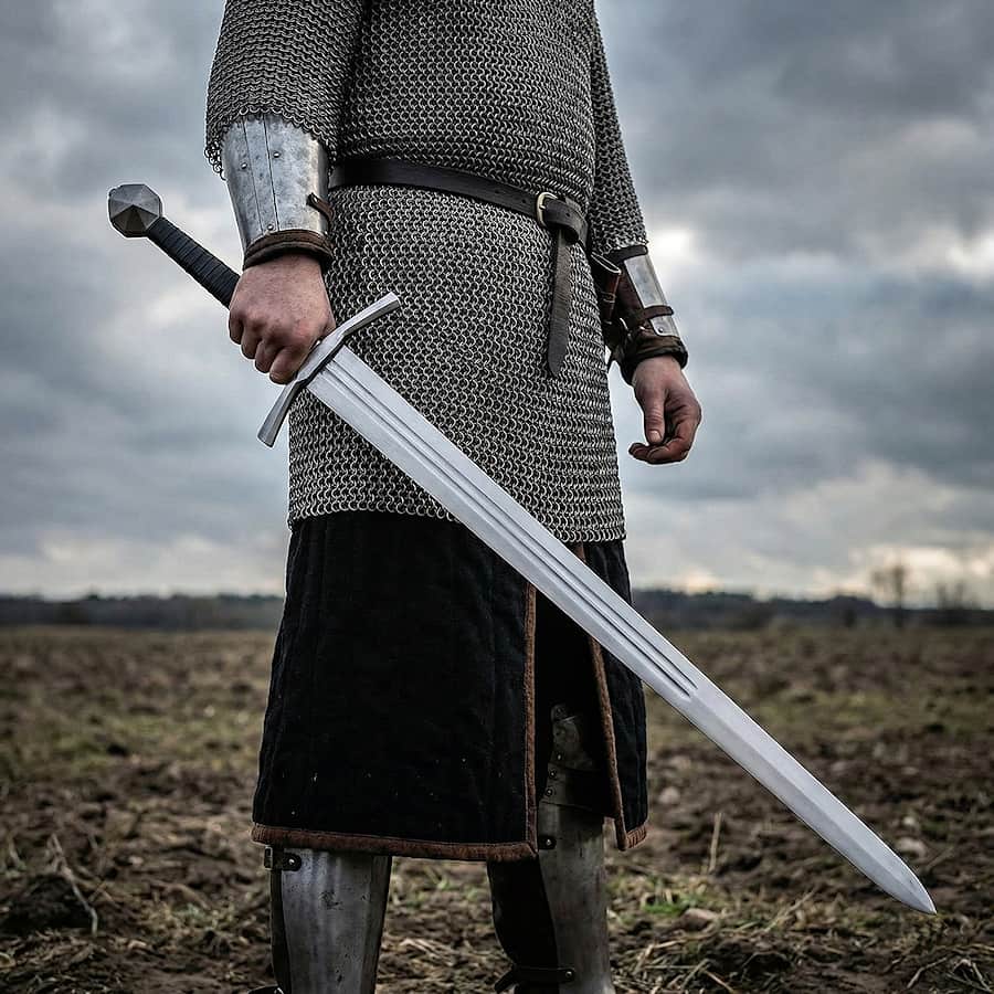 ¿Eran realmente pesadas y brutales las espadas de dos manos? Las ilustraciones de esta sección se han creado mediante inteligencia artificial, bajo la dirección de nuestro equipo editorial. Esta tecnología nos permite dar vida a escenas históricas o legendarias, respetando nuestra pasión por la autenticidad y la imaginación. #Terressens, donde las historias cobran vida.