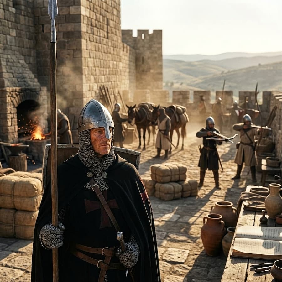 Hermanos sargentos, la columna vertebral del Templo. Las ilustraciones de esta sección se han creado mediante inteligencia artificial, bajo la dirección de nuestro equipo editorial. Esta tecnología nos permite dar vida a escenas históricas o legendarias, respetando nuestra pasión por la autenticidad y la imaginación. #Terressens, donde las historias cobran vida.