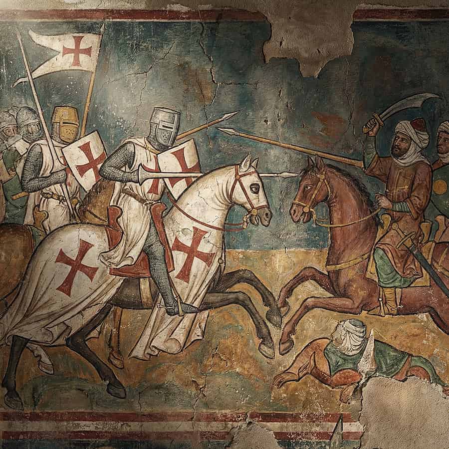 Los frescos templarios de Cressac, una cruzada pintada en las paredes. Las ilustraciones de esta sección se han creado mediante inteligencia artificial, bajo la dirección de nuestro equipo editorial. Esta tecnología nos permite dar vida a escenas históricas o legendarias, respetando nuestra pasión por la autenticidad y la imaginación. #Terressens, donde las historias cobran forma.
