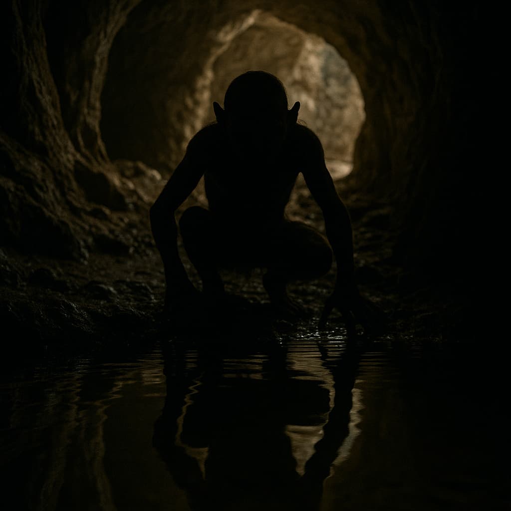 Gollum en una escena oscura y misteriosa