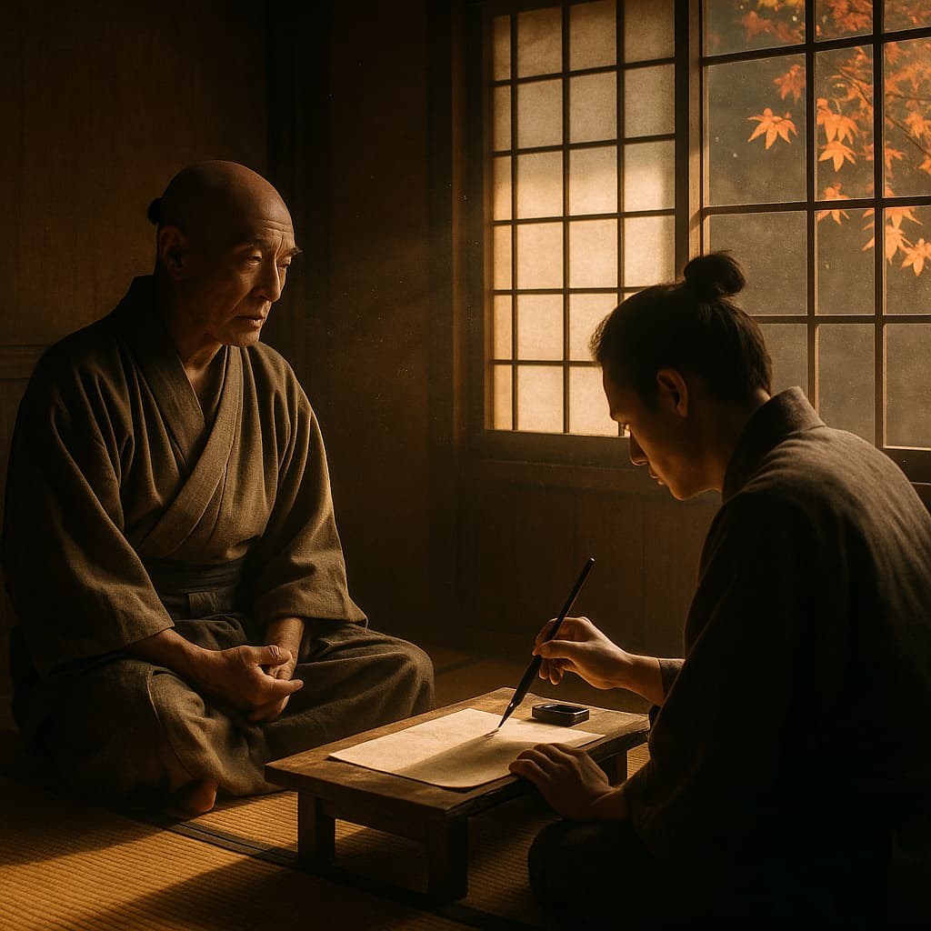 Hagakure, ¿el "camino de la muerte"... o el "camino de la lucidez"? Las ilustraciones de esta sección han sido creadas mediante inteligencia artificial, bajo la dirección de nuestro equipo editorial. Esta tecnología nos permite dar vida a escenas históricas o legendarias, respetando nuestra pasión por la autenticidad y lo imaginario. #Terressens, donde las historias toman forma