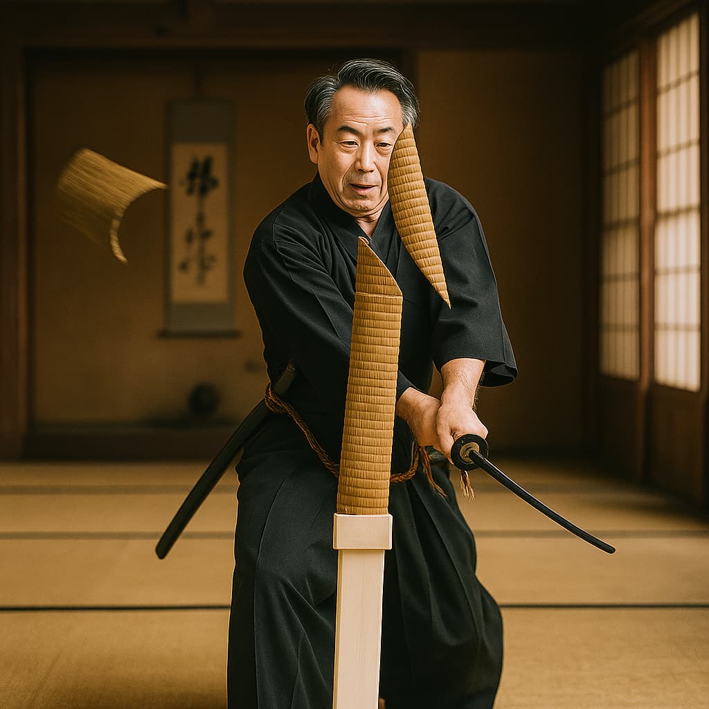 Hasuji, la clave para un corte limpio con la katana. Las ilustraciones de esta sección están creadas mediante inteligencia artificial, bajo la dirección de nuestro equipo editorial. Esta tecnología nos permite dar vida a escenas históricas o legendarias, respetando nuestra pasión por la autenticidad y la imaginación. #Terressens, donde las historias toman forma