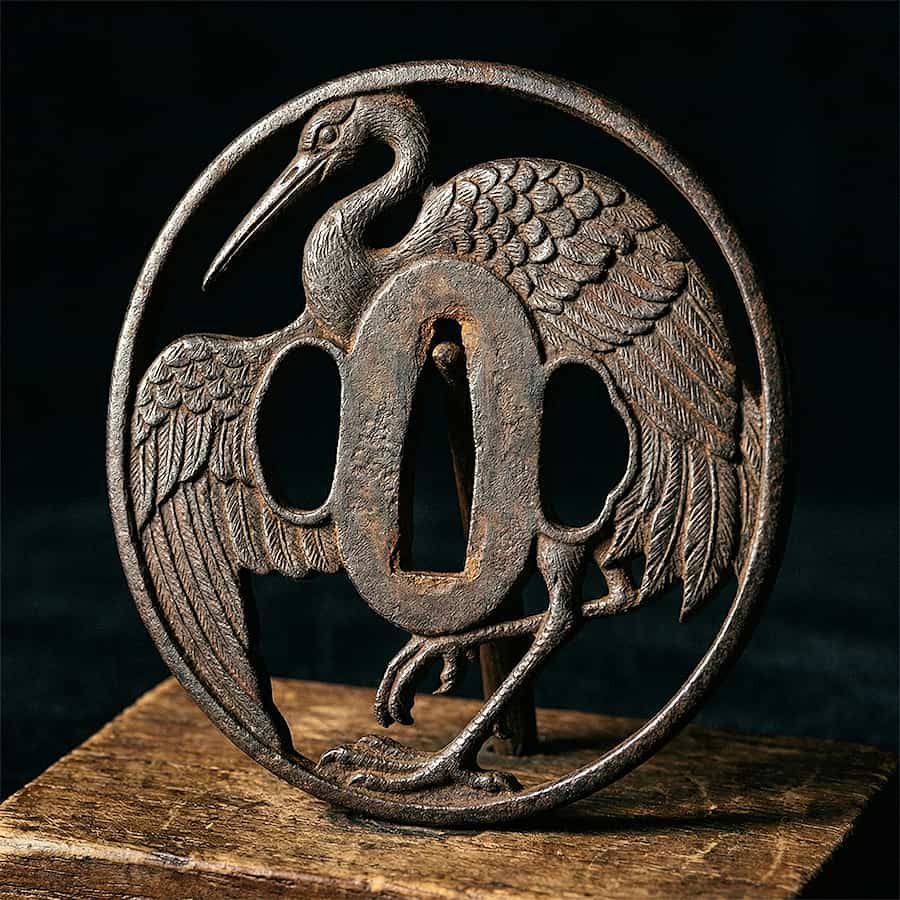 La grulla, guardiana de la espada. Las ilustraciones de esta sección se han creado mediante inteligencia artificial, bajo la dirección de nuestro equipo editorial. Esta tecnología nos permite dar vida a escenas históricas o legendarias, respetando nuestra pasión por la autenticidad y la imaginación. #Terressens, donde las historias cobran forma.