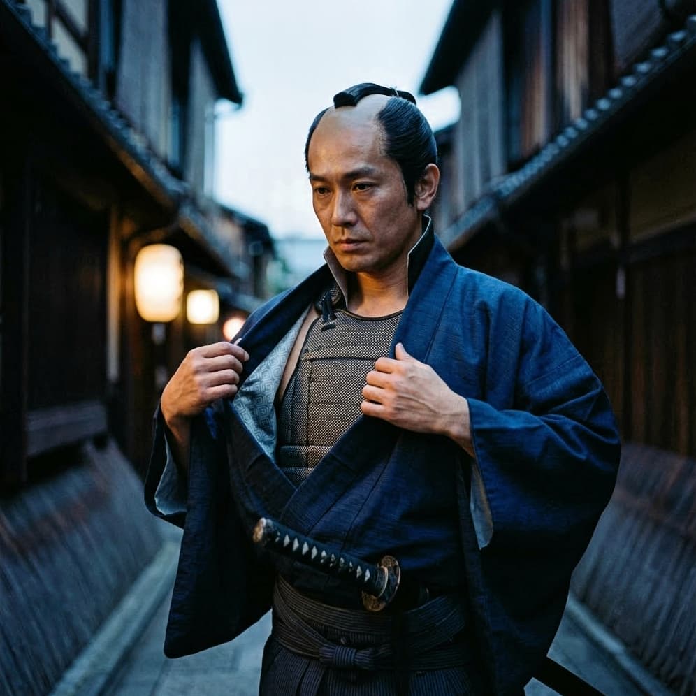 La armadura invisible bajo el kimono. Las ilustraciones de esta sección se han creado mediante inteligencia artificial, bajo la dirección de nuestro equipo editorial. Esta tecnología nos permite dar vida a escenas históricas o legendarias, respetando nuestra pasión por la autenticidad y la imaginación. #Terressens, donde las historias cobran forma.