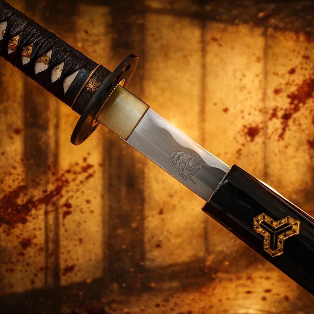 El león y el demonio, el grabado real de las katanas de Kill Bill. Las ilustraciones de esta sección se crean mediante inteligencia artificial, bajo la dirección de nuestro equipo editorial. Esta tecnología nos permite dar vida a escenas históricas o legendarias, respetando nuestra pasión por la autenticidad y la imaginación. #Terressens, donde las historias cobran forma.