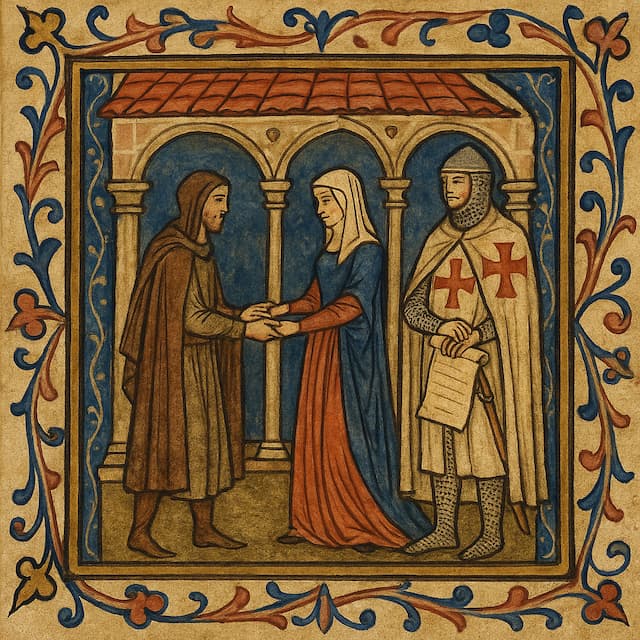 Sí, algunos templarios estaban... ¡casados!
Las ilustraciones de esta sección han sido creadas mediante inteligencia artificial, bajo la dirección de nuestro equipo editorial.
Esta tecnología nos permite dar vida a escenas históricas o legendarias, respetando nuestra pasión por la autenticidad y la imaginación. 
#Terressens, donde las historias toman forma