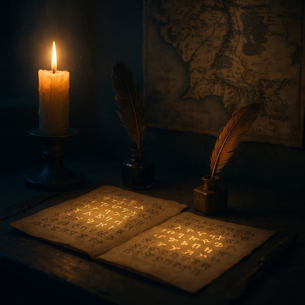 Cuando las lenguas crean el mundo, el secreto de Tolkien. Las ilustraciones de esta sección están creadas mediante inteligencia artificial, bajo la dirección de nuestro equipo editorial. Esta tecnología nos permite dar vida a escenas históricas o legendarias, respetando nuestra pasión por la autenticidad y la imaginación. #Terressens, donde las historias toman forma