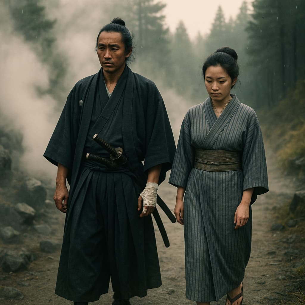 Ryōma y Oryō, la primera luna de miel de Japón. Las ilustraciones de esta sección están creadas mediante inteligencia artificial, bajo la dirección de nuestro equipo editorial. Esta tecnología nos permite dar vida a escenas históricas o legendarias, en consonancia con nuestra pasión por la autenticidad y la imaginación. #Terressens, donde las historias toman forma