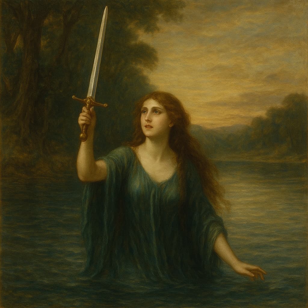 Viviane, la Dama del Lago, guardiana de Excalibur
Las ilustraciones de esta sección han sido creadas mediante inteligencia artificial, bajo la dirección de nuestro equipo editorial.
Esta tecnología nos permite dar vida a escenas históricas o legendarias, respetando nuestra pasión por la autenticidad y la imaginación. #Terressens, donde las historias toman forma