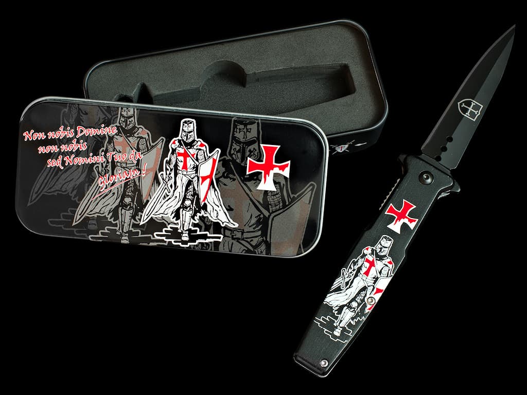 Abrecartas espada templaria vaina roja Cuchillo templario "Non nobis Domine" #Terressens