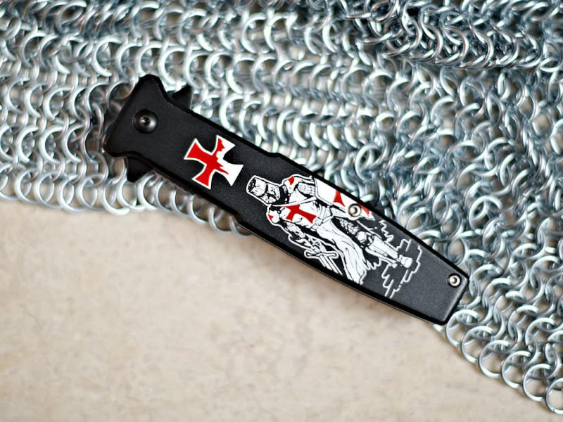 Abrecartas espada templaria vaina roja Cuchillo templario "Non nobis Domine" #Terressens