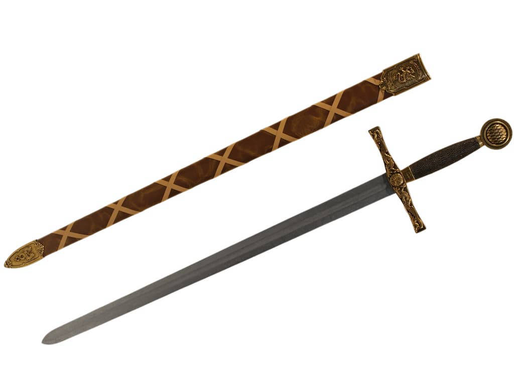 Excalibur, la espada del Rey Arturo, con vaina roja (modelo decorativo) Excalibur, la espada del Rey Arturo, con vaina roja (modelo decorativo)