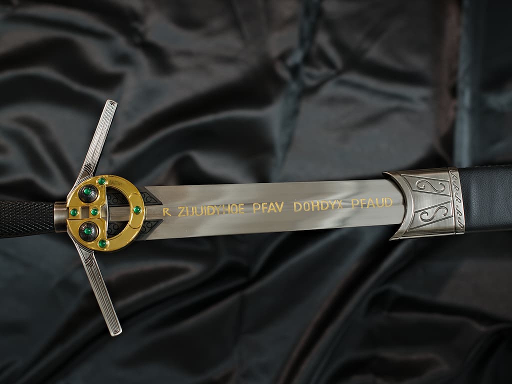 Espada medieval de caballero cruzado con su vaina de cuero marrón con cordones negros Espada del hechicero #Terressens