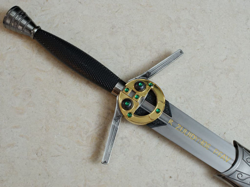 Espada y daga de caballero cruzado medieval (juego de combate, suministrado con vaina de cuero marrón con cordones negros) Espada del hechicero #Terressens