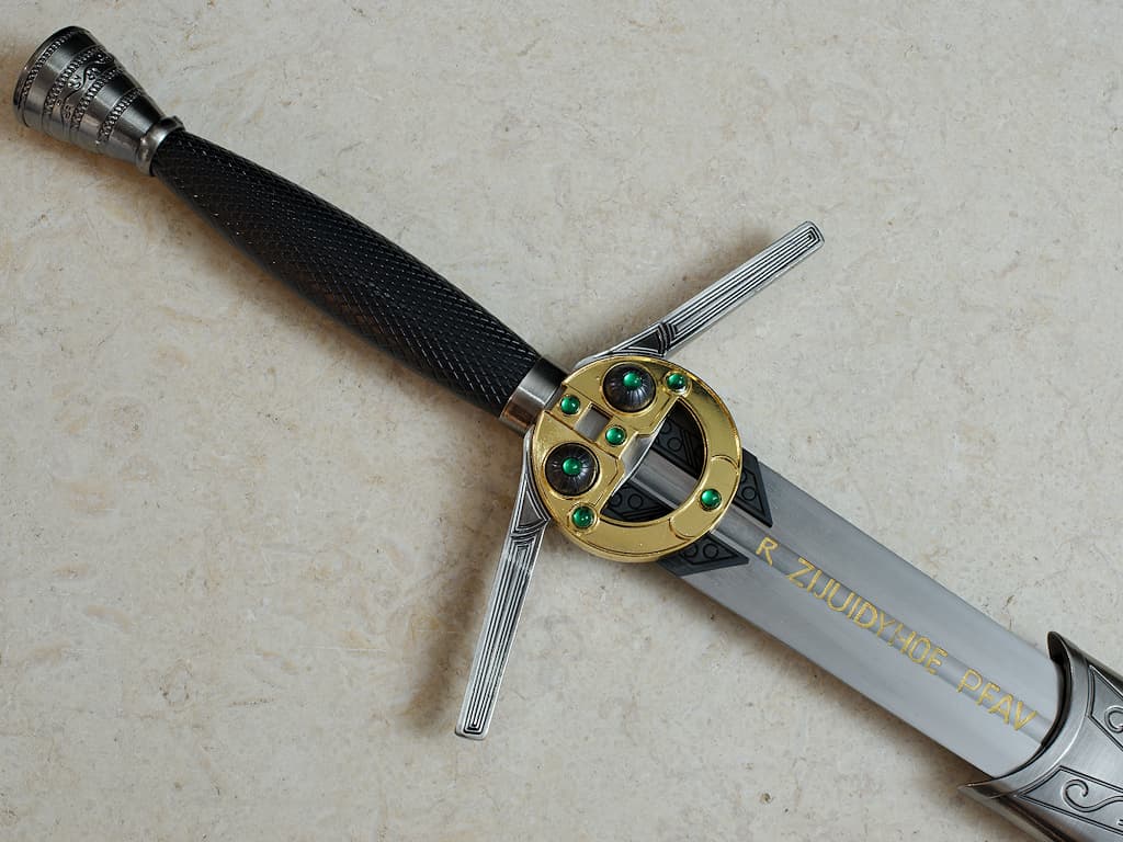 Espada y daga de caballero cruzado medieval (juego de combate, suministrado con vaina de cuero marrón con cordones negros) Espada del hechicero #Terressens