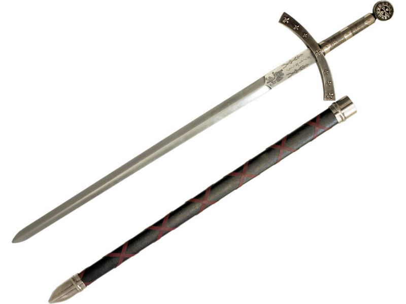 Épée de la Septième Croisade et son fourreau noir tressé de rouge Épée de la Septième Croisade et son fourreau noir tressé de rouge