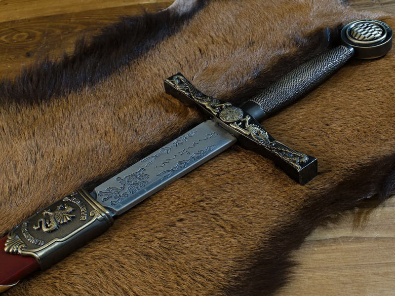 Excalibur, l'Épée du roi Arthur, avec fourreau rouge tressé #Terressens