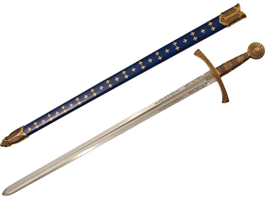 Épée « In Nomine Veritatis », fourreau bleu France et Fleurs de lys #Terressens