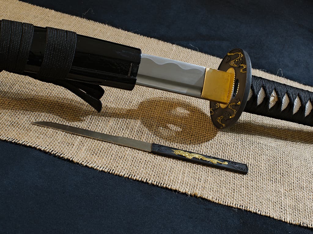 Mù-jīn, wakizashi aiguisé bois (mù, 木) métal (jīn, 金) : détail de la lame sortant de son fourreau (saya) Sakura, katana aiguisé (桜 fleur de cerisier) #Terressens