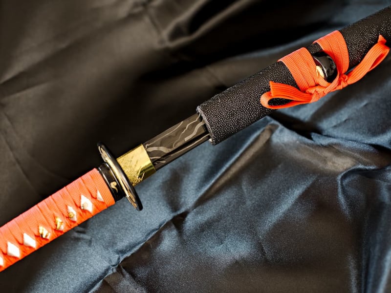 Katana aiguisé « éclair d'acier », lame en acier 1045 noire avec motifs éclair #Terressens Katana aiguisé « éclair d'acier », lame en acier 1045 noire avec motifs éclair #Terressens