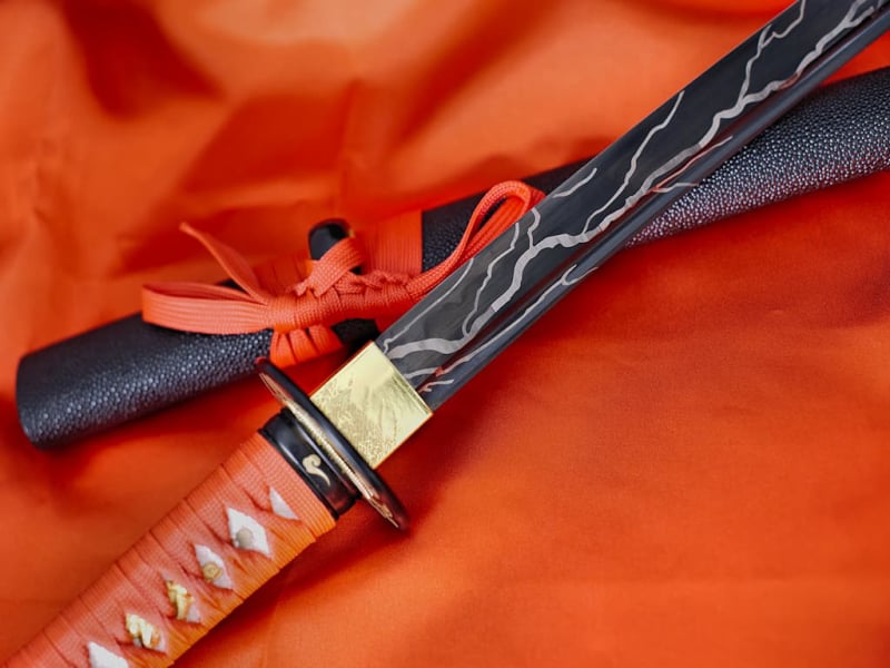Katana aiguisé « éclair d'acier », lame en acier 1045 noire avec motifs éclair #Terressens Katana aiguisé « éclair d'acier », lame en acier 1045 noire avec motifs éclair #Terressens
