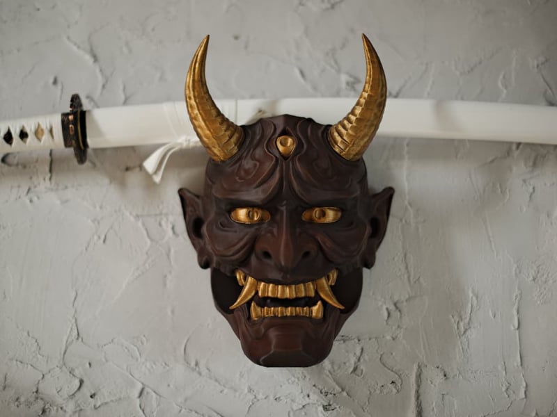 Support mural « Oni » (鬼) pour un ou deux katanas #Terressens