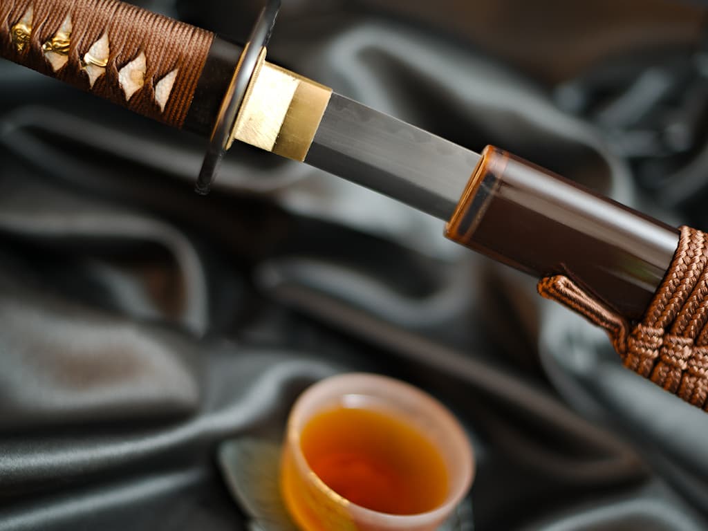 Katana Maru 1095, auténtica Hamon, afilada a mano "Chairo" 茶色 (marrón, el color del té) #Terressens