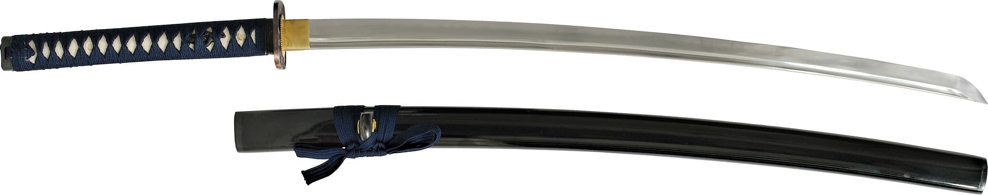 Katana "Yain" (夜陰 a la sombra de la noche), Sushu Kitae, templado selectivo, ito y sageo azul oscuro #Terressens