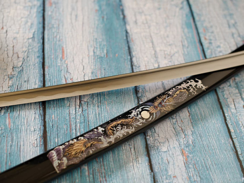 "Ryūjin" (龍神) katana afilada, Dios del océano, Dragón serigrafiado sobre saya #Terressens