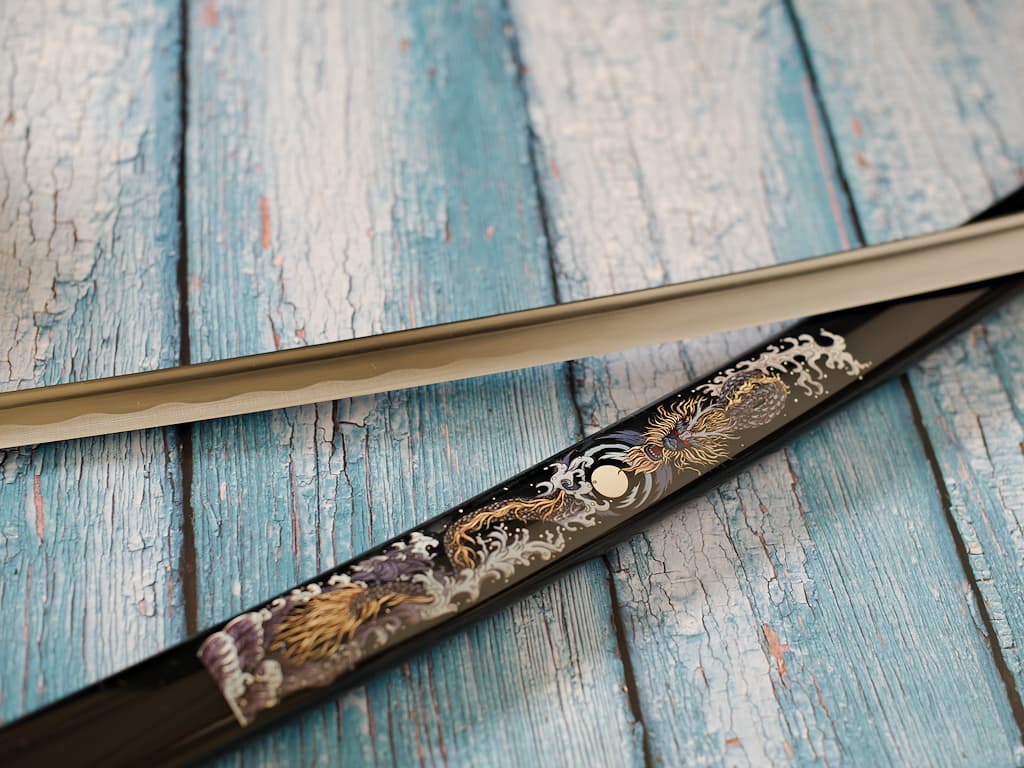 "Ryūjin" (龍神) katana afilada, Dios del océano, Dragón serigrafiado sobre saya #Terressens