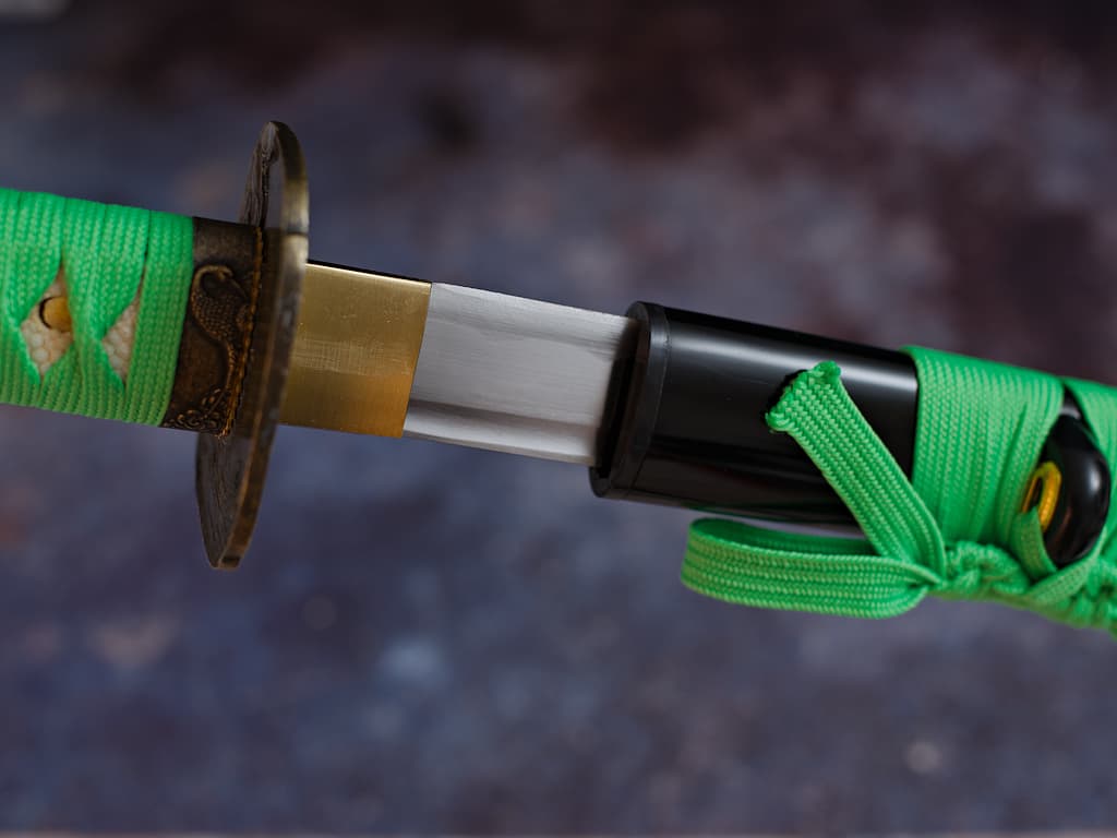 Hasunohana" katana afilada (蓮の花 loto sagrado), serigrafía sobre saya, cuerdas verde claro #Terressens