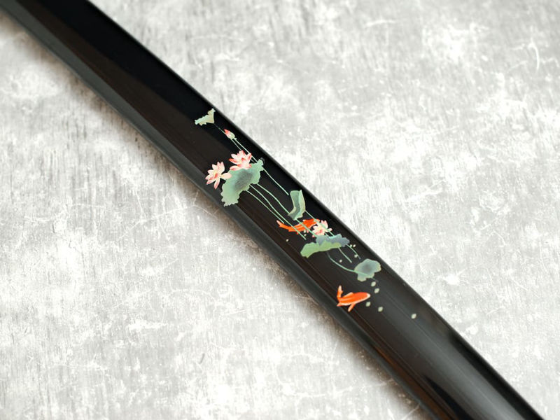 Hasunohana" katana afilada (蓮の花 loto sagrado), serigrafía sobre saya, cuerdas verde claro #Terressens