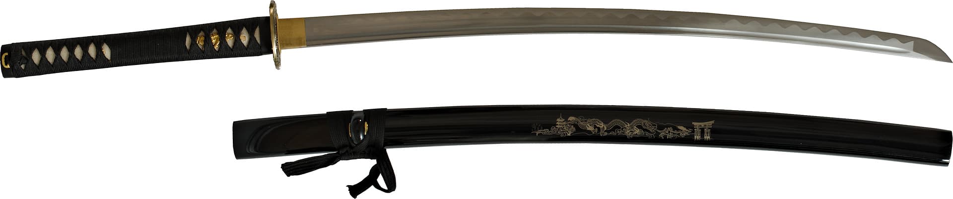 Katana afilada "Unryū-zu" (雲龍図 Dragón entre las nubes), grabados en la hoja y la saya #Terressens