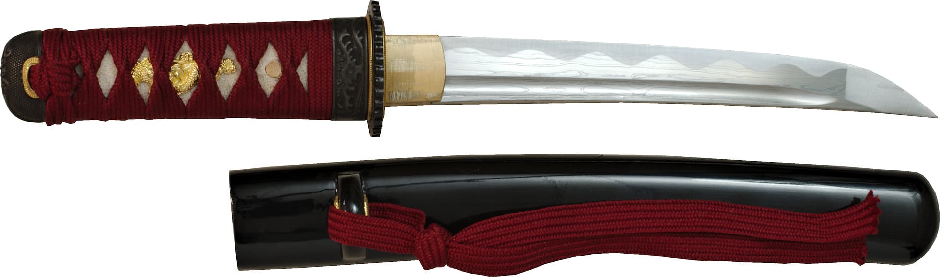 Tantō forja afilada Damasco "Ketsueki" (血液, sangre), trenzas rojas #Terressens