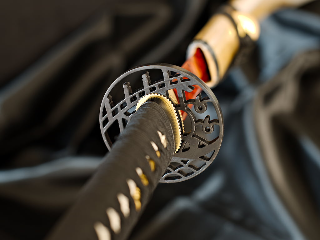 Katana afilada "Yougan" (溶岩 lava), hoja de acero 1045 rojo y negro #Terressens