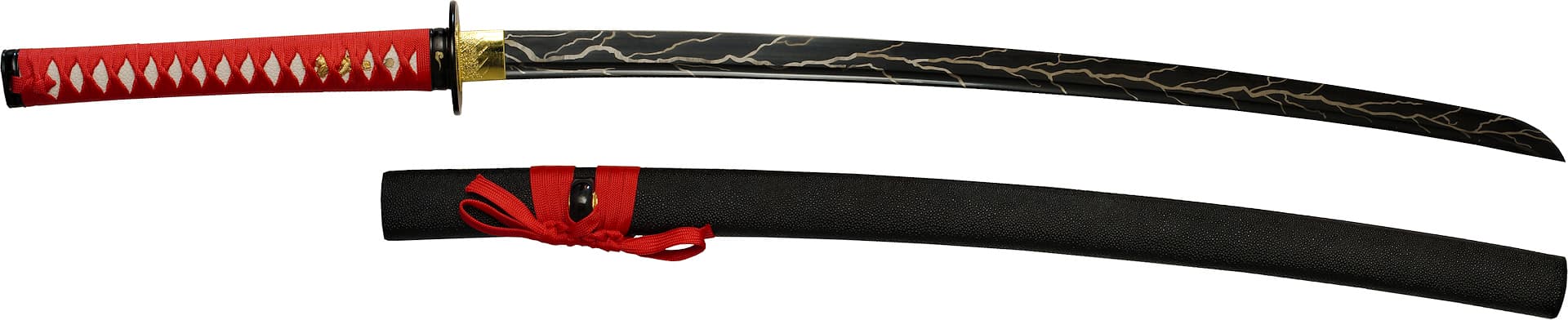 Katana afilada "éclair d'acier", hoja de acero 1045 negro con motivo de relámpago #Terressens