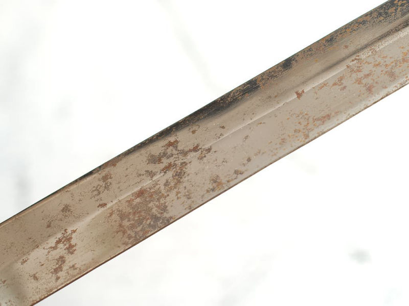 La hoja de la espada dejada al descubierto se ha oxidado.