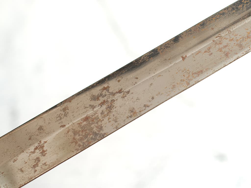 La hoja de la espada dejada al descubierto se ha oxidado.