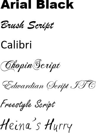 Ejemplos de fuentes disponibles para los grabados #Terressens en una hoja de katana