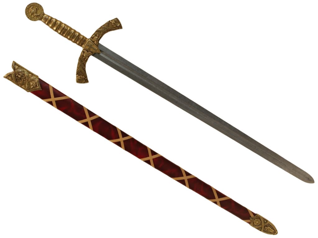 Épée templière de décoration avec fourreau rouge tressé Épée templière de décoration avec fourreau rouge tressé