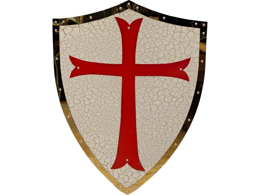 Bouclier templier de décoration, avec la croix pattée caractéristique des Chevaliers du Temple Bouclier templier de décoration, avec la croix pattée caractéristique des Chevaliers du Temple