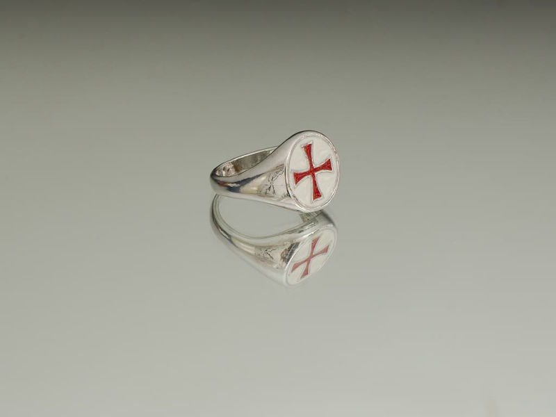Épée templière de décoration avec support mural en bois reconstitué sérigraphié Bague croix templière rouge cerclée #Terressens